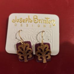 New Joseph Brinton Designs purple resin and gold filigree earrings. 