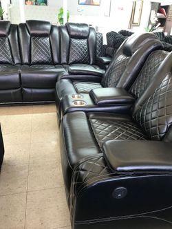 Black leather sectional