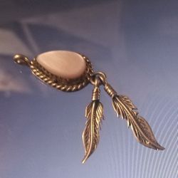 Sterling Silver Designer Pendant w Feathers Navajo Nation Pink Stone 2" Vintage 