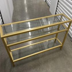 ALL MODERN Gold Metal and Tampered Glass 3 Shelf Marissa 42" Console Table IN NEW CONDITION