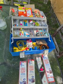 Vintage Fishing Tackle Box + Lures, Hooks & Accessories