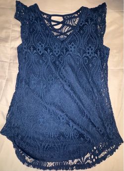 Blue and white Lace Sleeveless Tops
