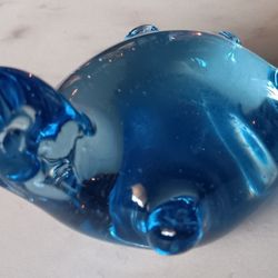 Blue Blown Art Glass Sea Turtle Figurine/Paperweight 3" x 2".