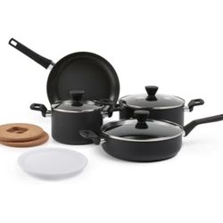 Amazon Basics 10 -Piece Hard Anodized Non-stick Stackable Cookware Pots and Pans Set, Space Saving, made without PFOA, Black