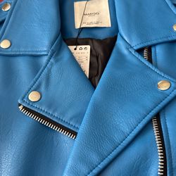 Brand New Woman Blue Leather Biker Jacket 