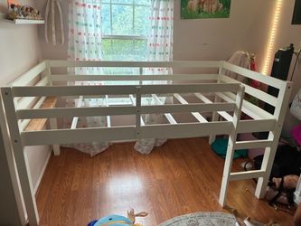 White Wood Kids Loft Bed Frame
