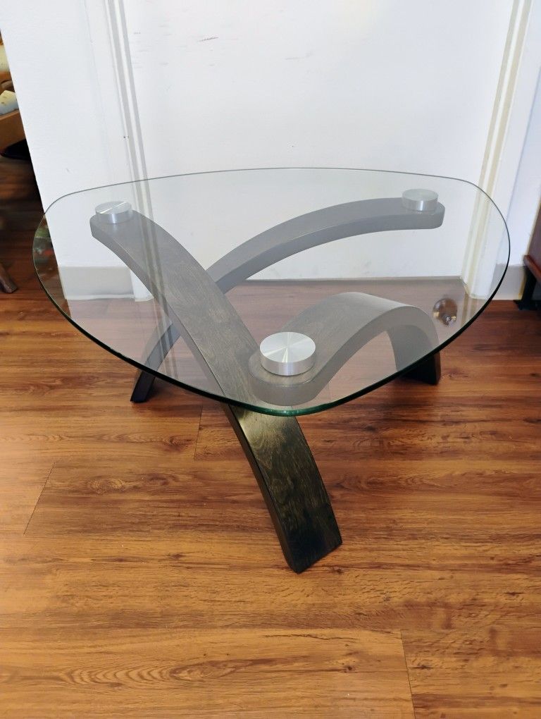 Glass Top, Wooden Legs Coffee Table