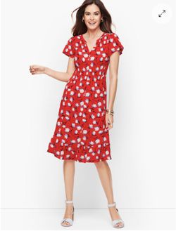 Talbots Red Floral Midi Dress