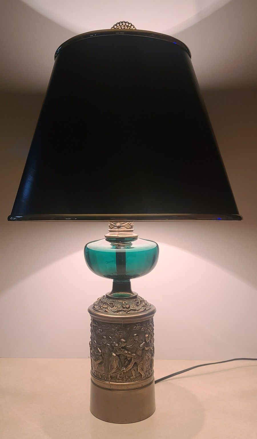 Beautiful Vintage Hollywood Regency Westwood Green Glass Brass Lamp 