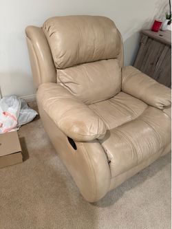 Beige Leather Rocking Recliner Chair