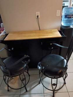 Kitchen Island Cart with 2 Bar Stools