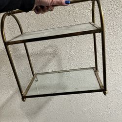 $25 Vintage Two-Tier Glass and Gold Metal Shelf