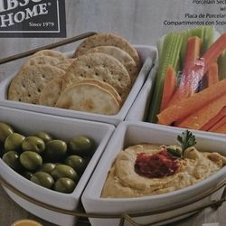 Fine Ceramic Dining Four Section Tray Set with Metal Rack in White