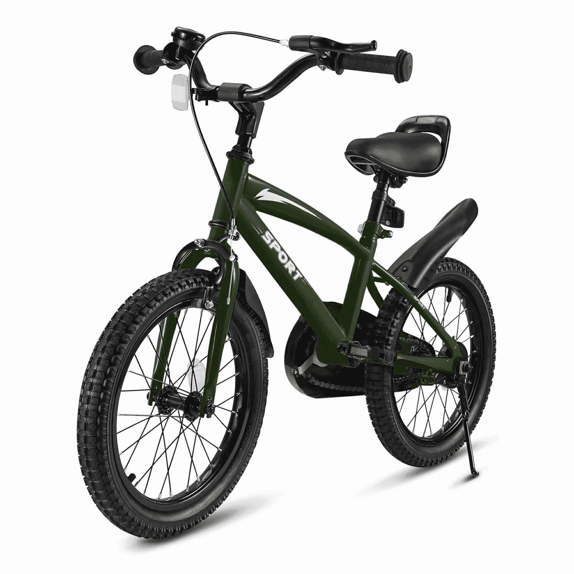 16 in Green Kid Bike Kickstand with Training Wheels Children Bikes Boys Girls