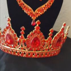 Red Quince Tiara Crown Jewelry Set