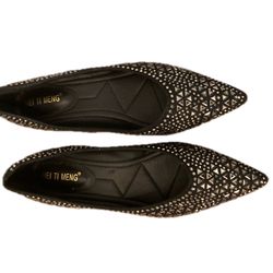 Rhinestones Black Flats Size 9