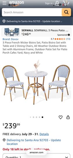 3 Piece French Wicker Bistro Set, Patio Bistro Set with Table and 2 Dining Chairs, All Weather ‎Outdoor ‎Bistro Set with Aluminum Frame, Outdoor Patio