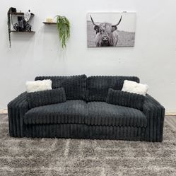Grey Corudroy Sectional Couch - Free Delivery 