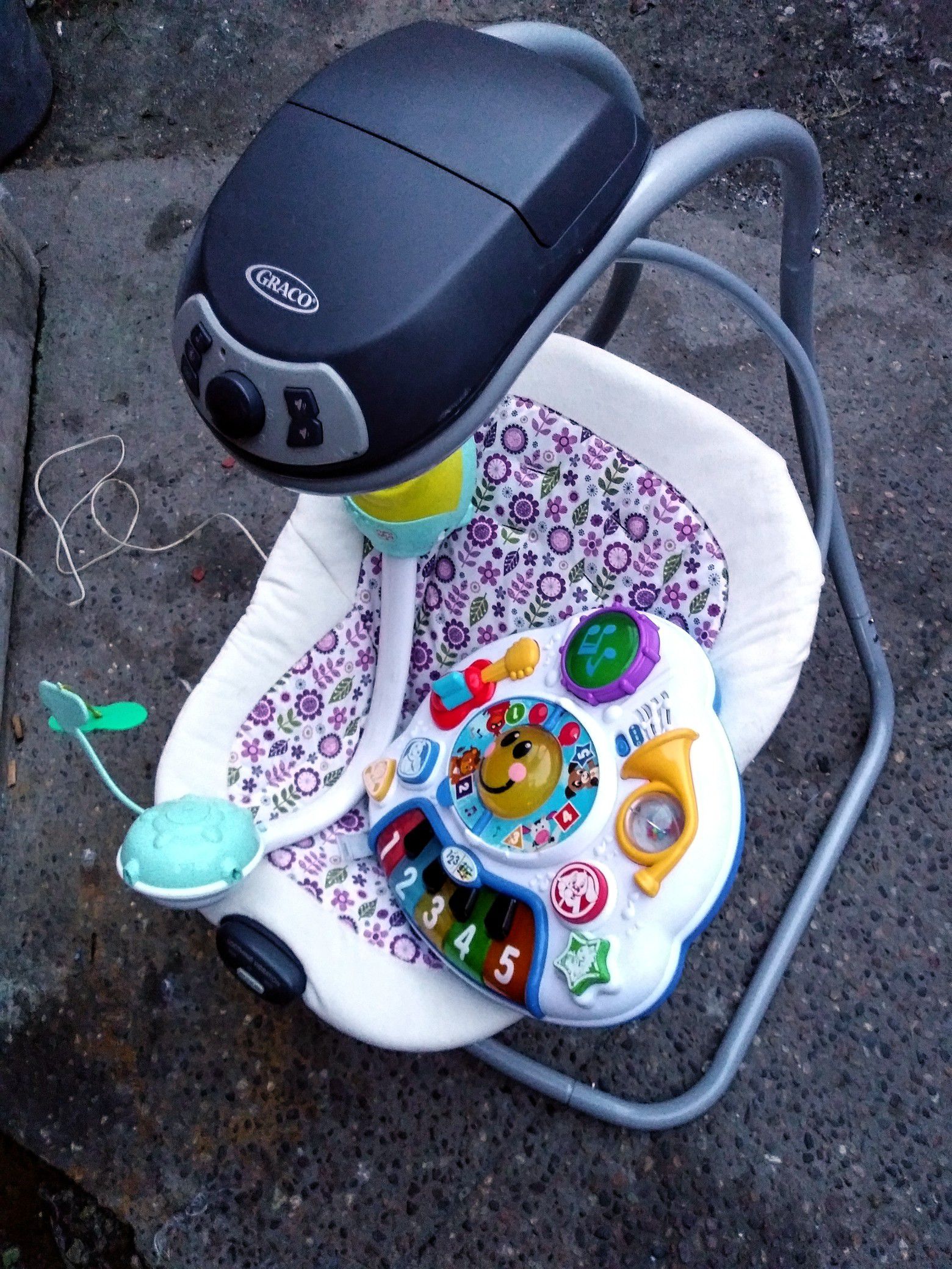 Baby swing, toy and crib music device