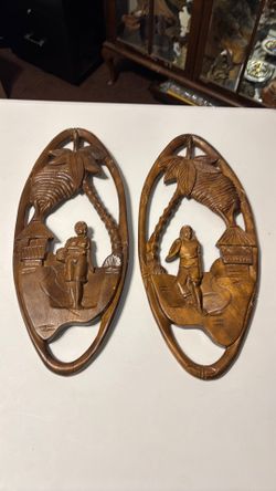 Mid century wood wall plaques