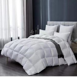 White Down Comforter Down Duvet Insert 100% Cotton Shell Down Proof, Baffle Box Stitched for All Season King Size