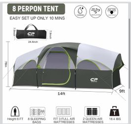 Tent 8 Person Camping Tents, Weather Resistant Family Tent, 5 Large Mesh Windows, Double Layer, Divided Curtain for Separated Room, Portable with Carr