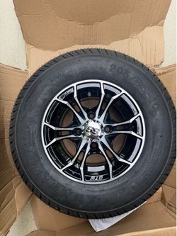 10 Inch Golf Cart Wheels and Tires Combo | GTW Spyder Machined/Black Wheels on 205/65-10 (20.5") Loadstar Street Tires | Set of 4