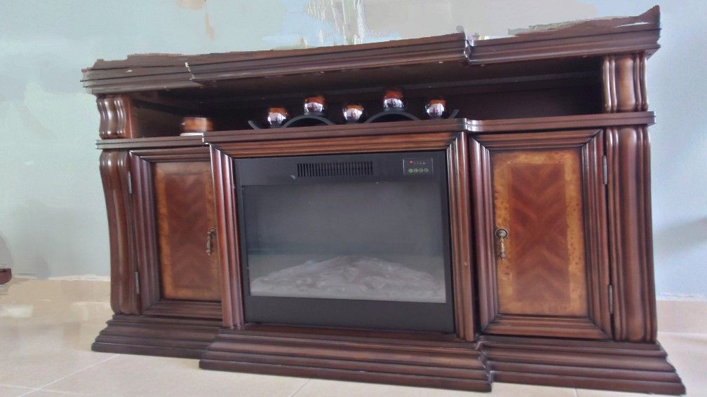 TV Stand Cabinet And Electric Fire Place Console With Remote Control 