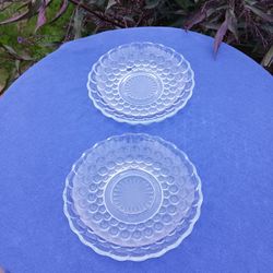 2 BUBBLE LIGHT BLUE GLASS SAUCERS