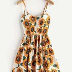 Sun Flower Print Cross  Mini Dress $10