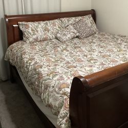 Brown King Size Bed With Mattress & Night Stand 