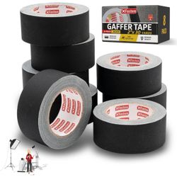 XFasten Black Gaffers Tape 2 Inch x 30 Yards Bulk - 8-Pack