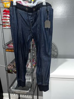 Denim Jogger Pants with Ribbed Cuffs