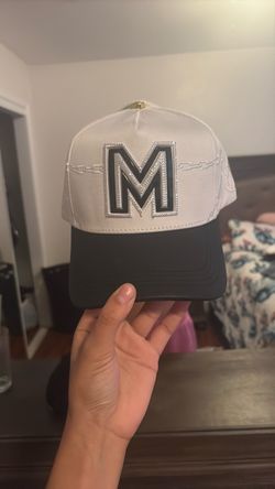 White and Black Snapback Cap with M Logo