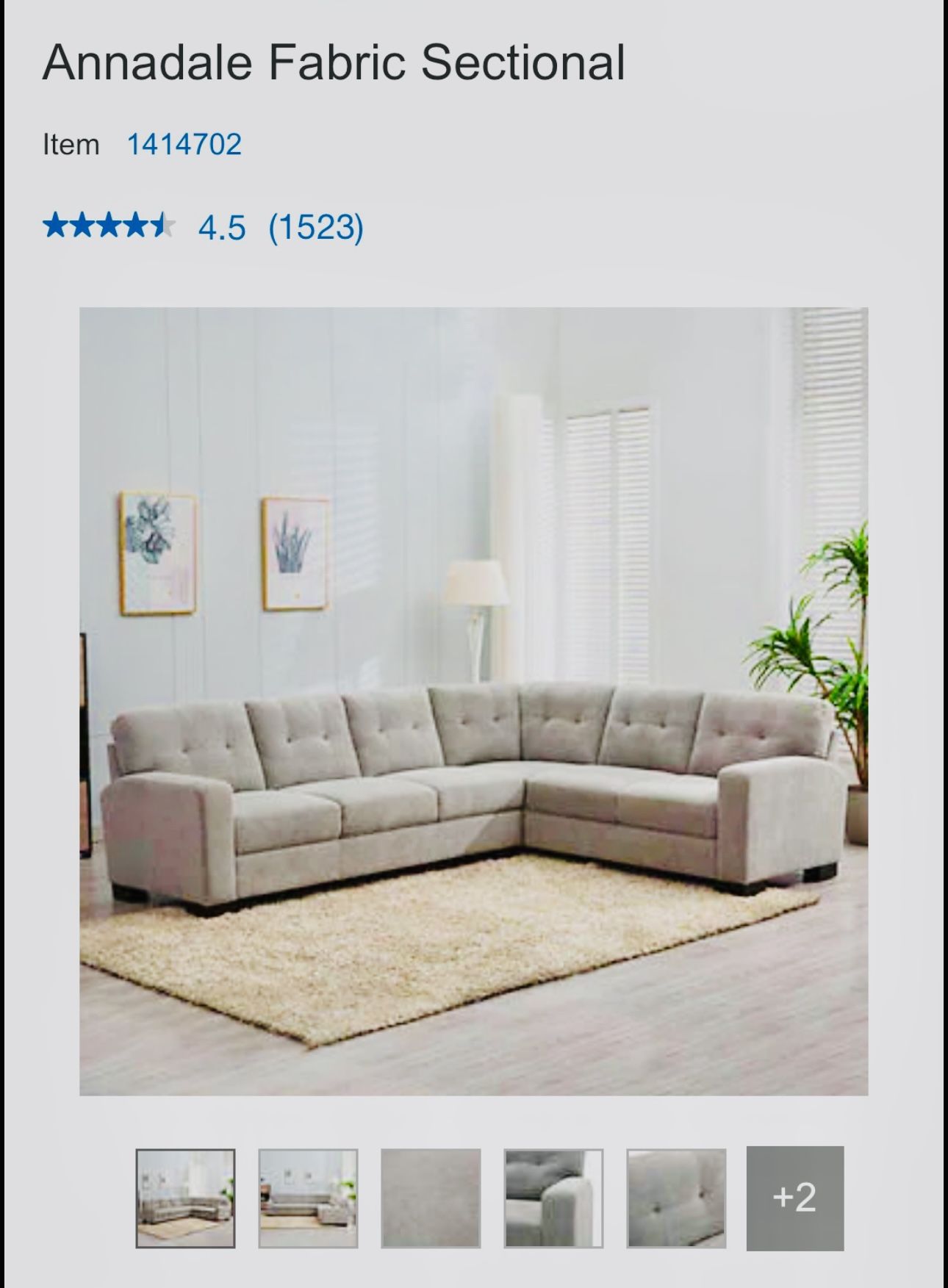 Costco Annadale Fabric Sectional – Excellent Condition
