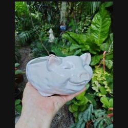Ceramic Pig House Plant Pot Candy Dish Or Catchall