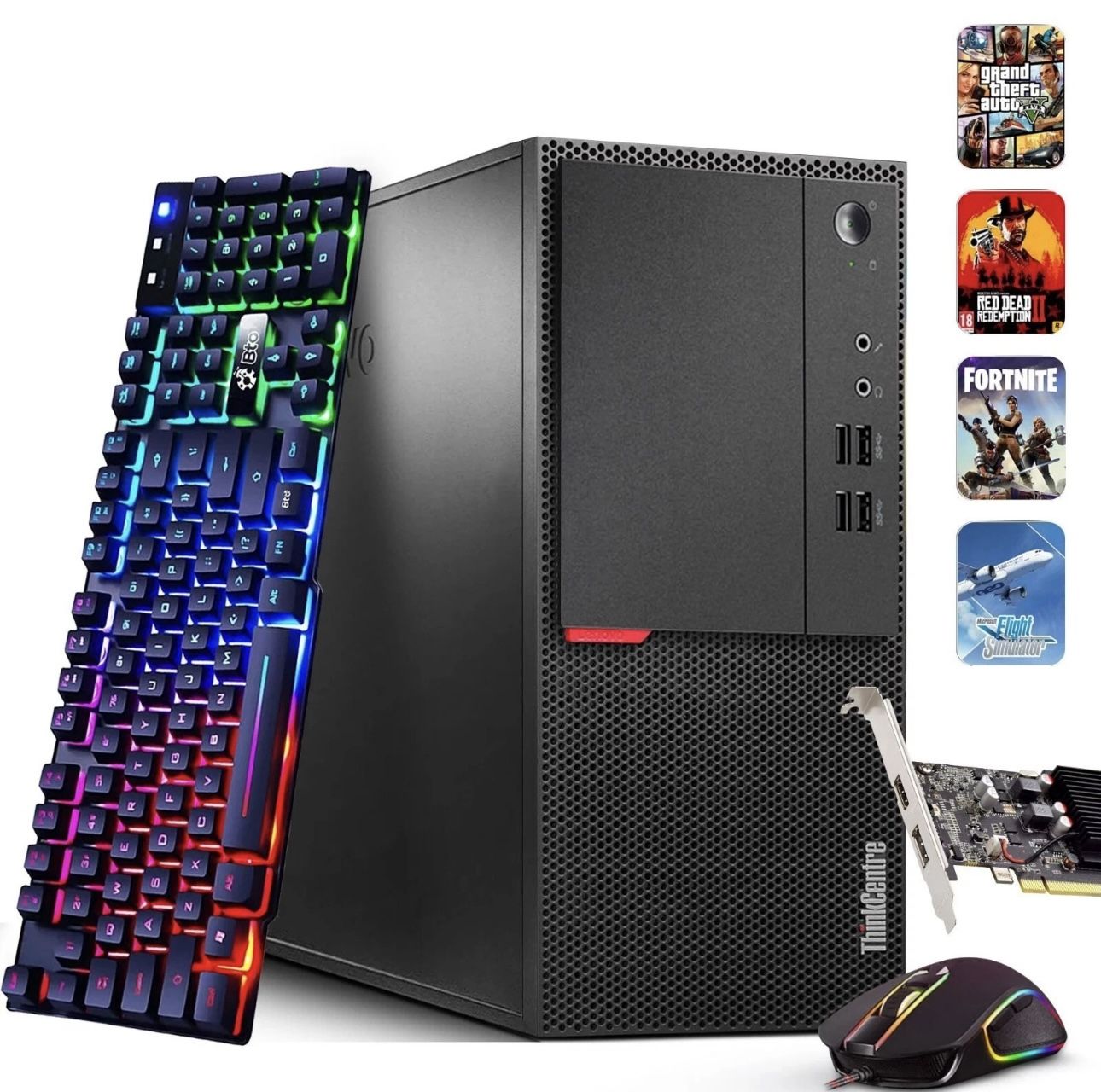 Lenovo Gaming Computer Desktop PC i5-6500 16GB 1TB HDD NVIDIA GT 1030 WiFi Win11