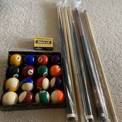 Pool Cues Balls Chalk Bundle New