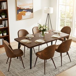 Homy Casa STAN+HAVEN 7PC Dining Set 63" Rectangular Dark Brown Table with 6 Haven Suede Brown Chairs