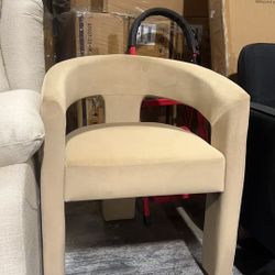 VESCASA Velvet Barrel Dining Chair with Open-Back, Upholstered Modern Accent Side Armchair with 3 Legs for Kitchen/Dining Room/Living Room, 1 Chair, K