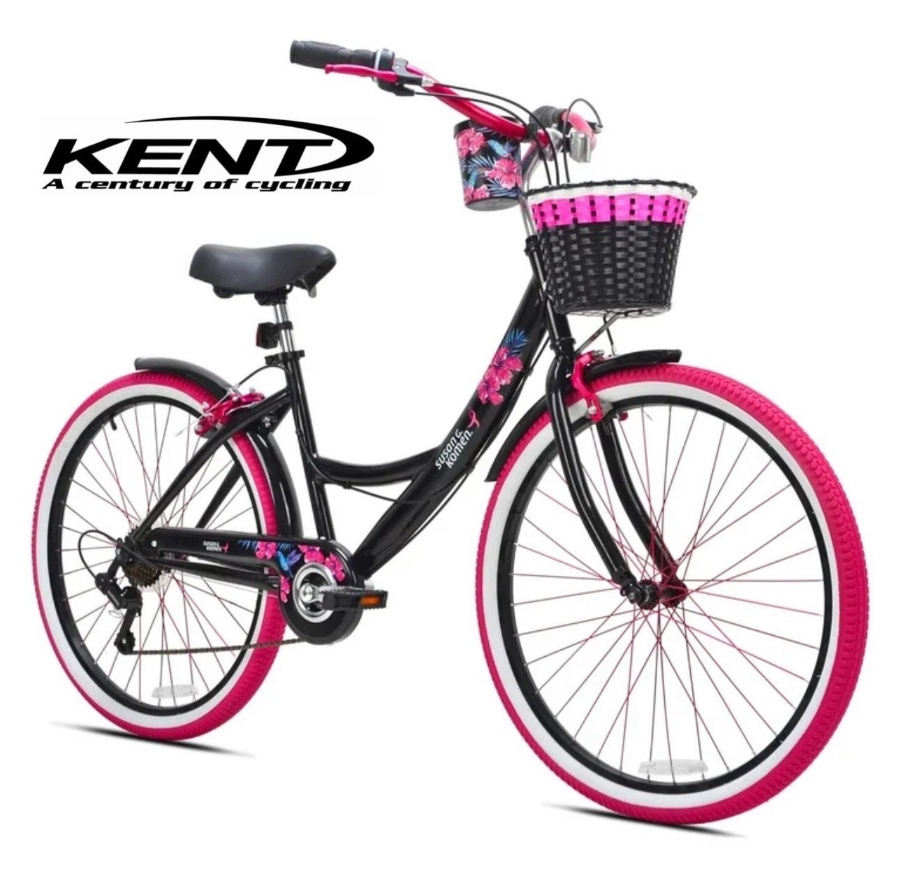 KENT 26" Susan G. Komen Cruiser Bike, Adult, Ages 12+, Black and Pink