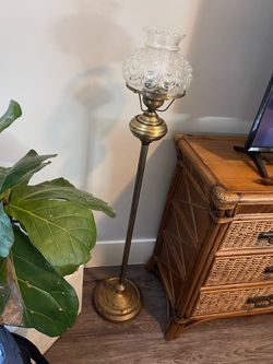Vintage Brass Floor Lamp with Glass Shade