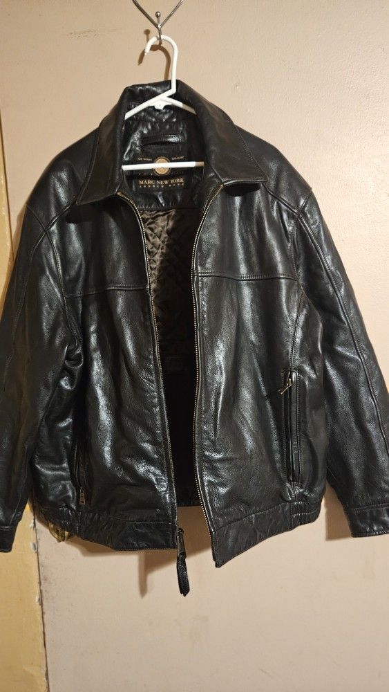 ANDREW MARK NEW YORK First Class Black Premium Leather Zip Bomber Jacket L