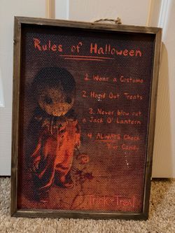 Rules of Halloween Framed Burlap Wall Sign
