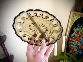 Tawny Smoke Divided Glass Olive or Trinket Dish Vintage