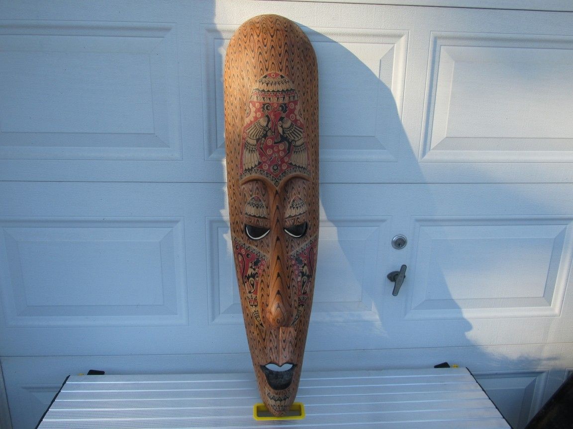 Indonesian Traditional Folk Art Native Tribal Mask Wall Decor 40" Tall