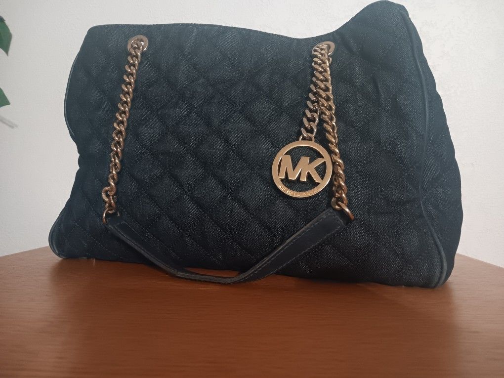 MK Michael Kors Dark Blue Denim Quilted Handbag Purse