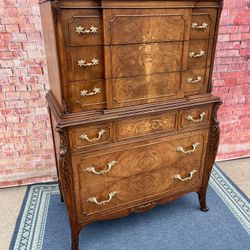 Antique Tall Dresser Solid Wood Inlay French Provincial 