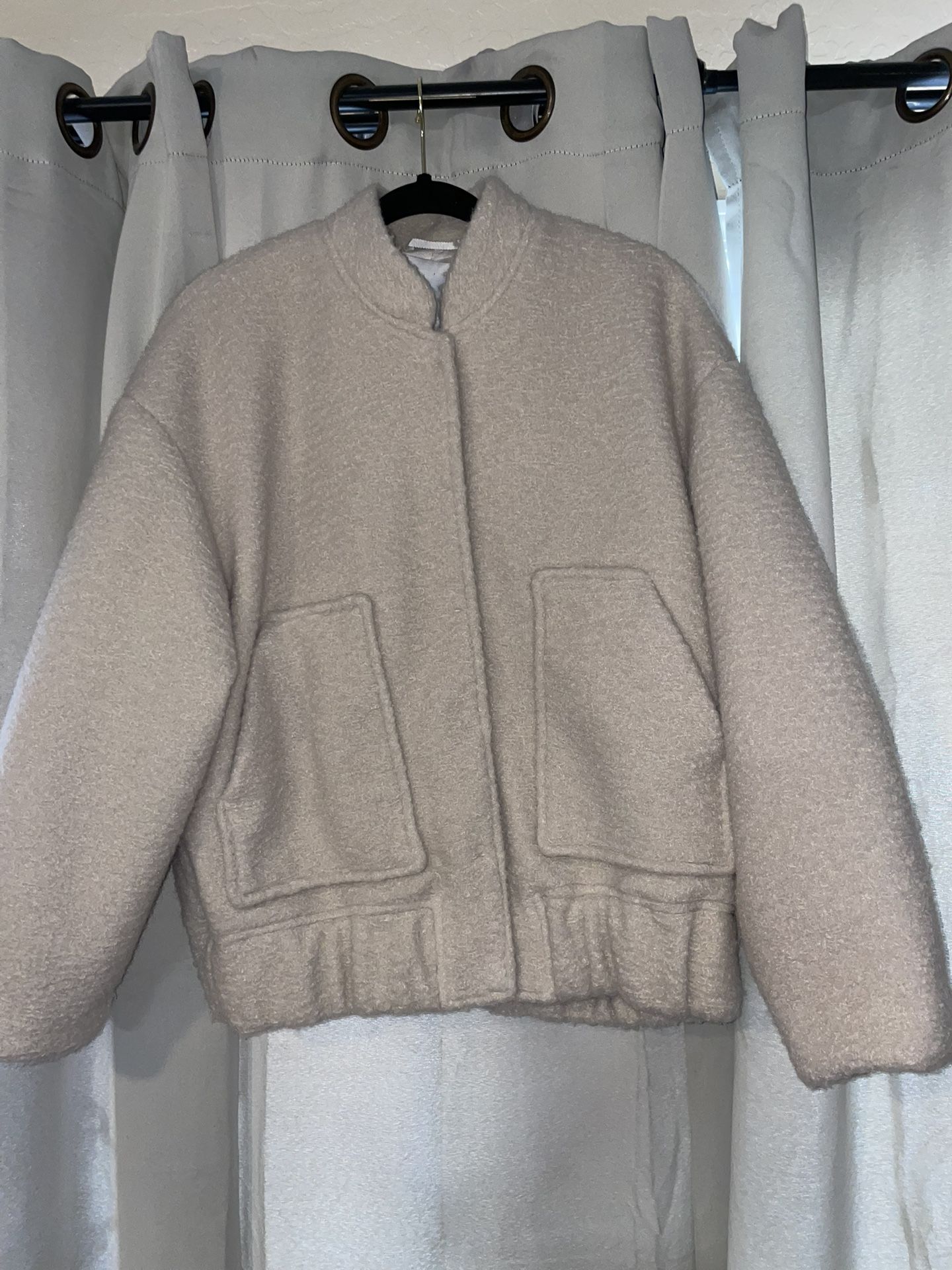 Mango (MNG) Size small oversized textured bomber jacket in ecru