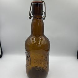 Vintage Grolsch Lager Beer Brown Glass Bottle Porcelain Flip Top